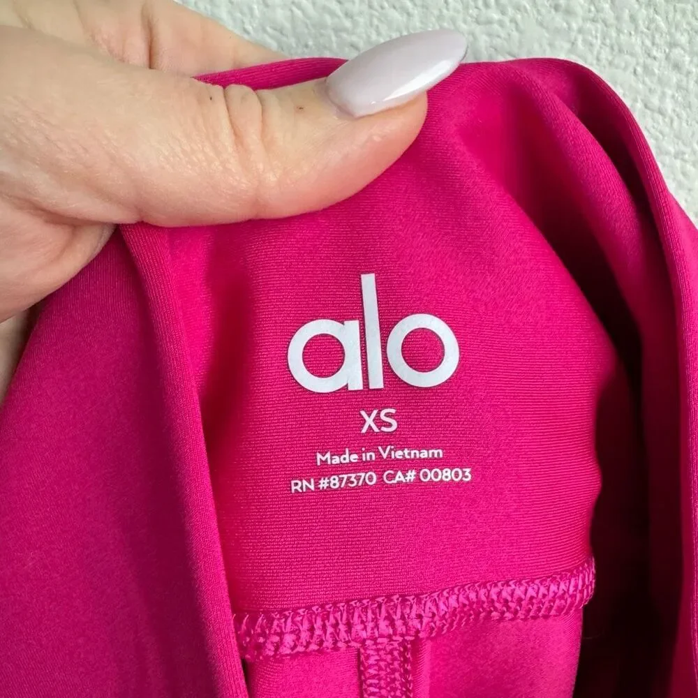 Alo Yoga 7/8 High Waist Shiny Airlift Legging Hot Fuschia Pink Calf Logo SZ XS